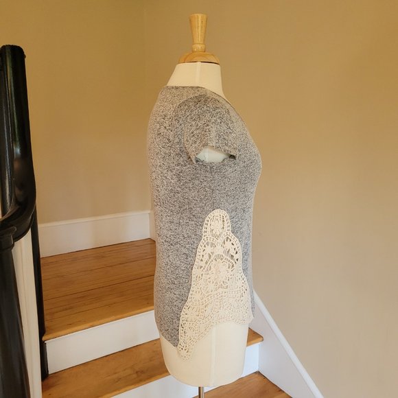paper + tee Grey Crochet Detailed Short Sleeve Top Size M - Picture 7 of 9